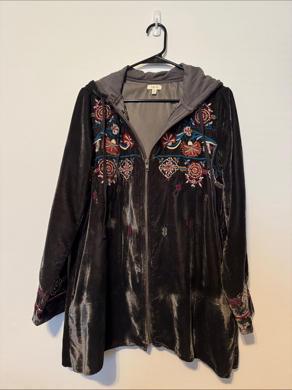Kyla Seo Caite Brown Velvet Embroidered Hooded Jacket